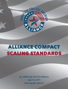 Complete College America logo and scaling standards document on American higher education coalition.