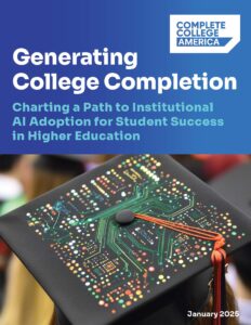 AI-driven college graduation cap with circuit board design, symbolizing artificial intelligence in higher education.