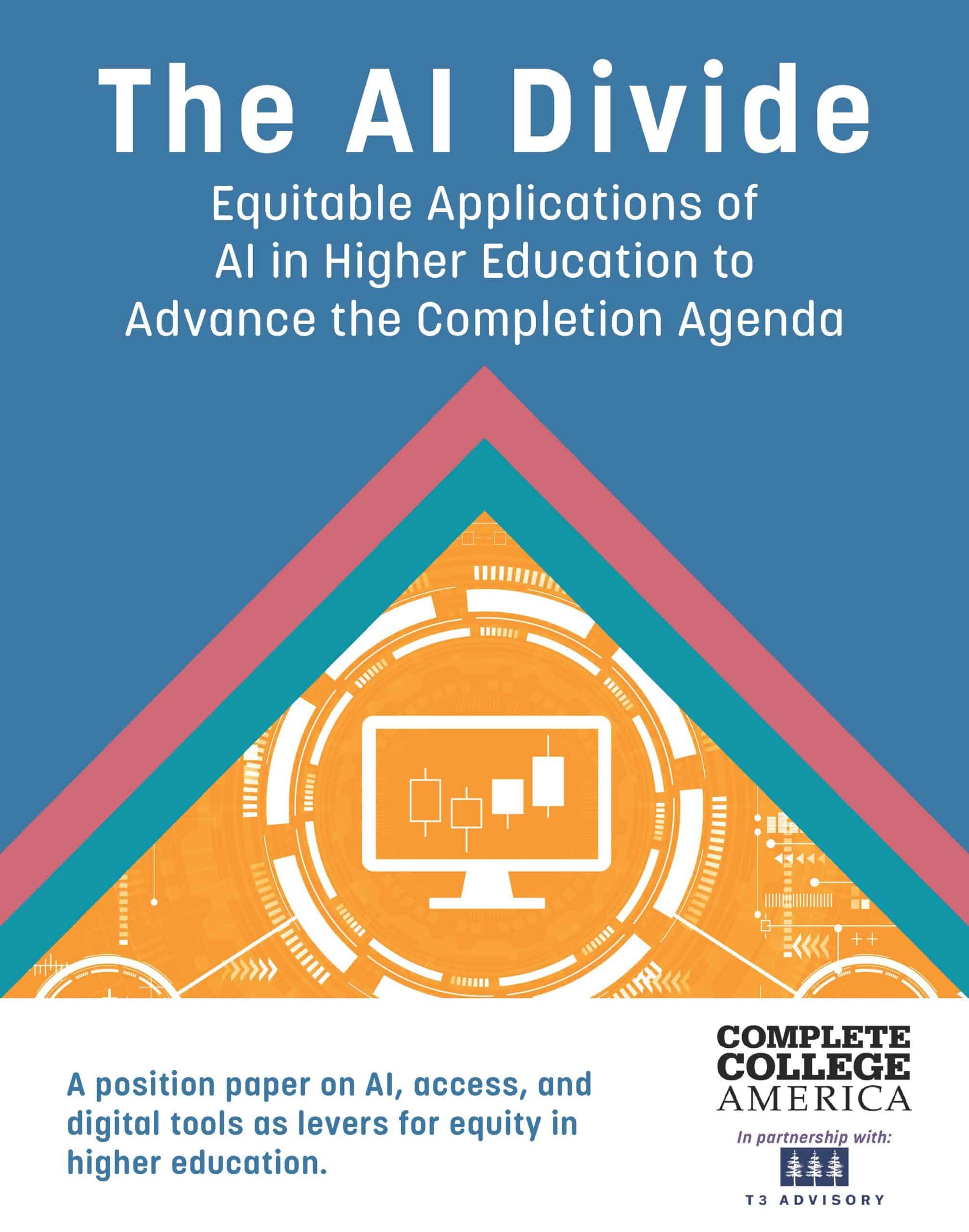 AI in higher education infographic emphasizing equitable AI applications to improve college completion rates.