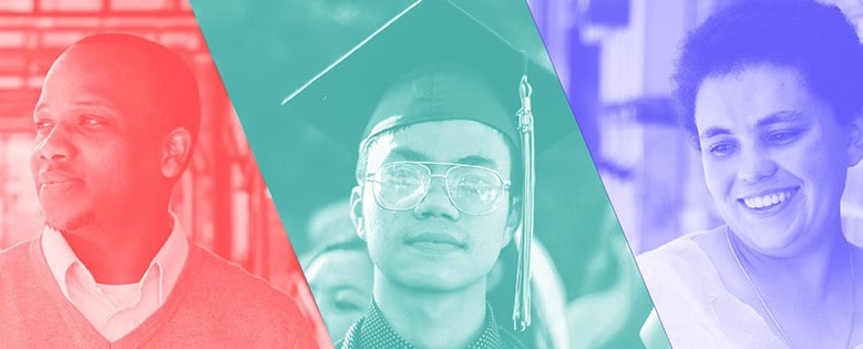 College graduation cap and diverse students celebrating success, emphasizing higher education achievement and student success in American colleges.