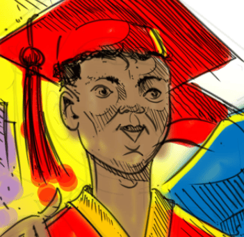 A proud graduate in a red cap and gown holding a diploma, celebrating educational achievement and the role of Complete College America in promoting higher education success.