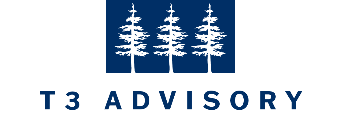 A forest of three tall pine trees with dark silhouettes on a blue background, symbolizing growth and stability for educational initiatives.