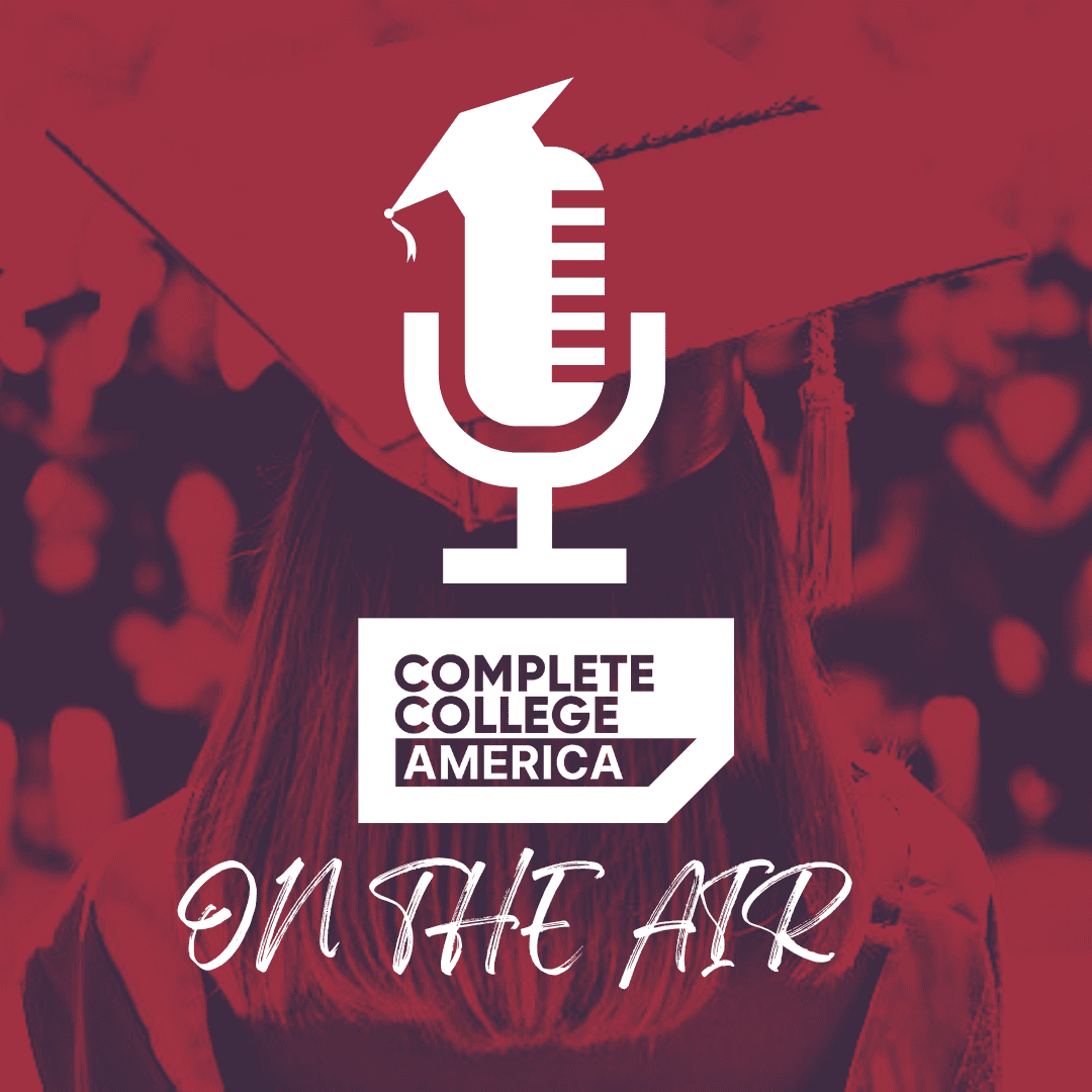 Microphone icon with graduation cap, representing college education and student achievement.