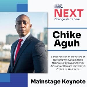 Chike Aguh, senior workforce development advisor at Harvard University and McChrystal Group, speaking at a Complete College America event about innovations in higher education and workforce readiness.